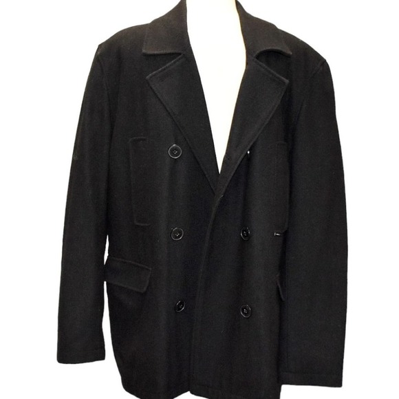 NWT Guess Black Wool-blend Double-breasted Front Pockets Pea Coat Size XL - Picture 4 of 13